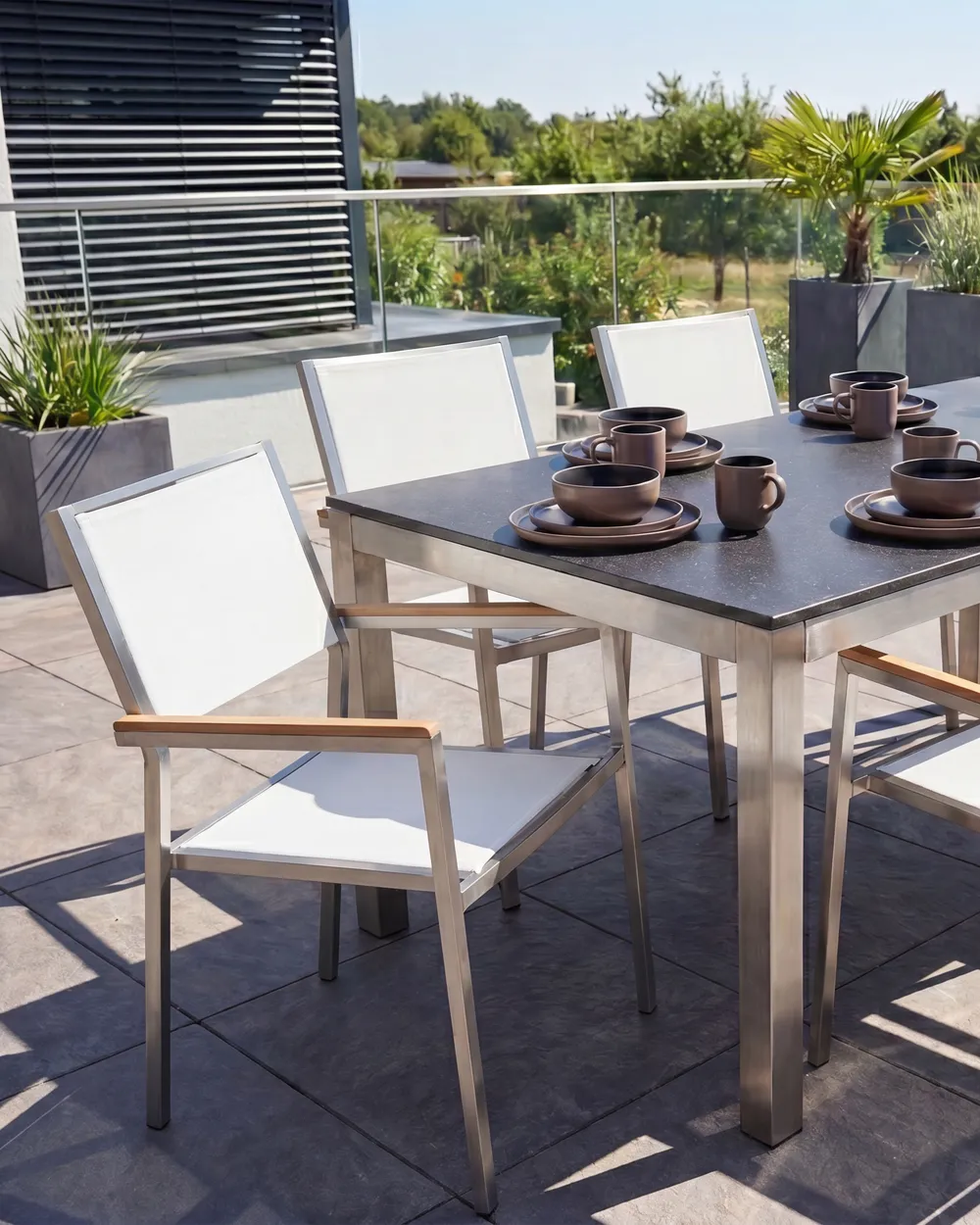 Set of 4 Garden Chairs GROSSETO Stainless Steel White