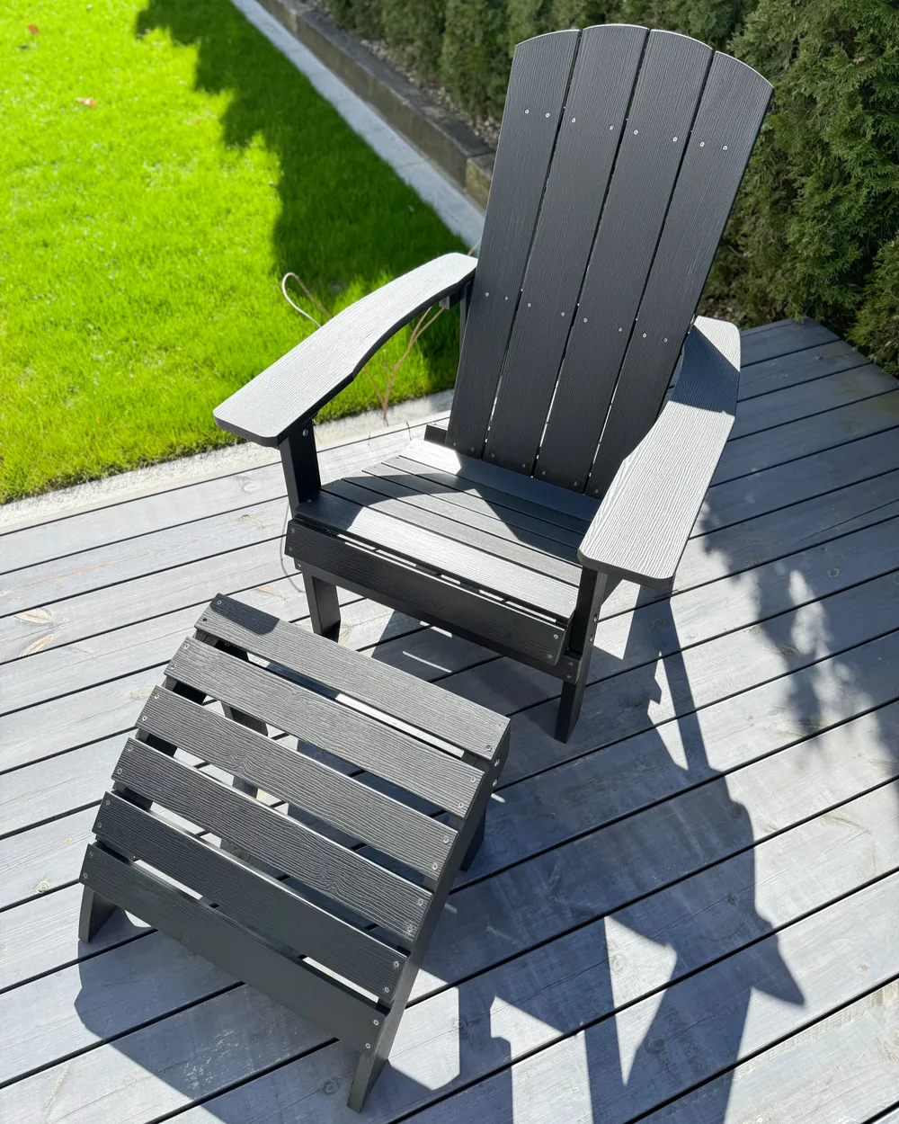 Garden Chair ADIRONDACK with Footstool Dark Grey_1071958