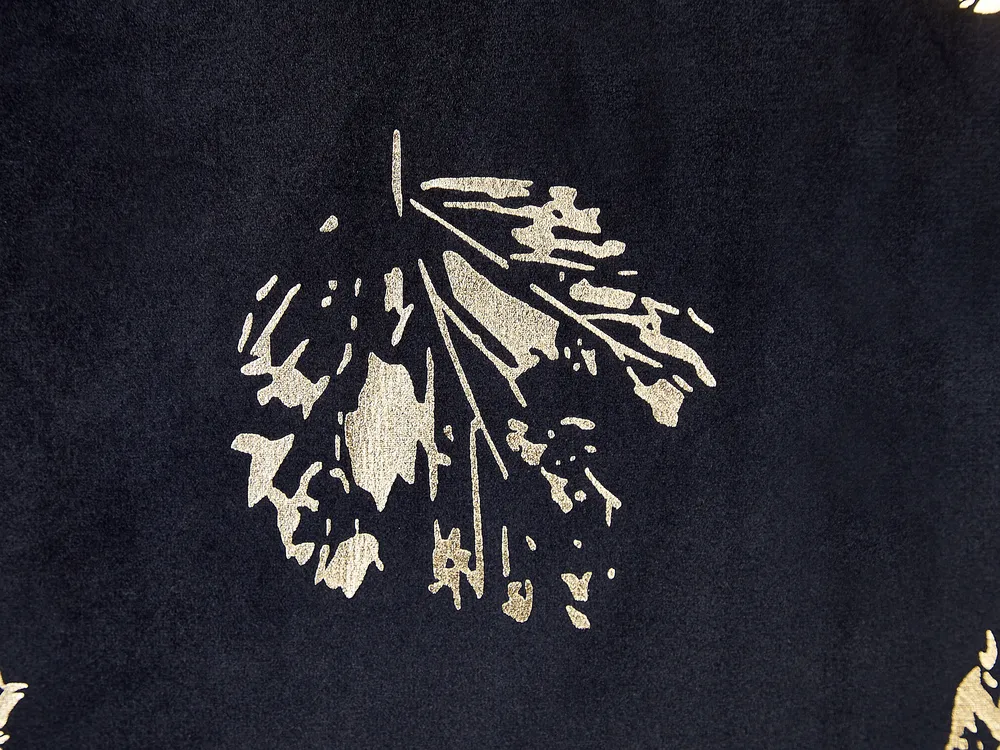 Set of 2 Decorative Cushions GOLDENROD 45 x 45 cm Velvet Black Plant Pattern_854550