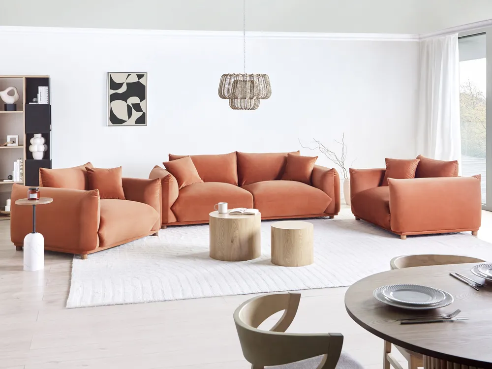 Soffa 3-sits LUVOS Sammet Guldbrun_970458