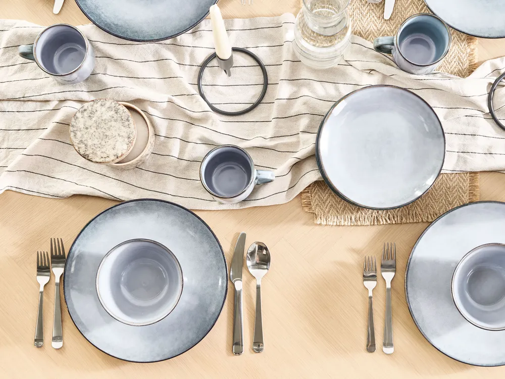 Set of 8 Side Plates JUNIPER Stoneware Light Blue_986520