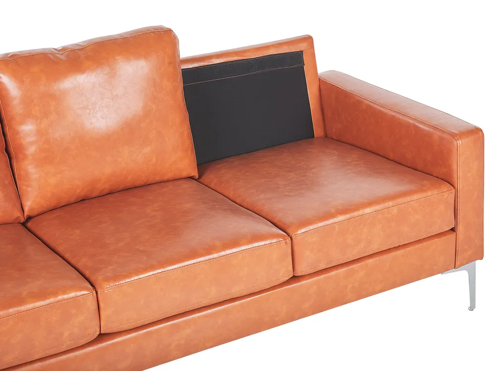 Soffa 3-sits GAVLE Konstläder Guldbrun_729858