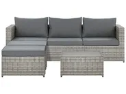 Garden Corner Sofa with Table 5 Seater SABBIA Modular PE Rattan Light Grey Left Hand_808982