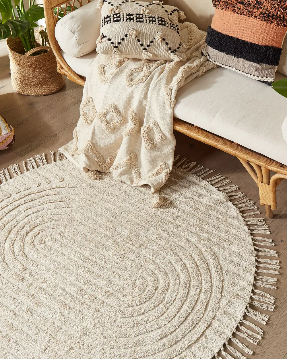 Matto HALFETI Vaaleanbeige ø 140 cm Puuvilla