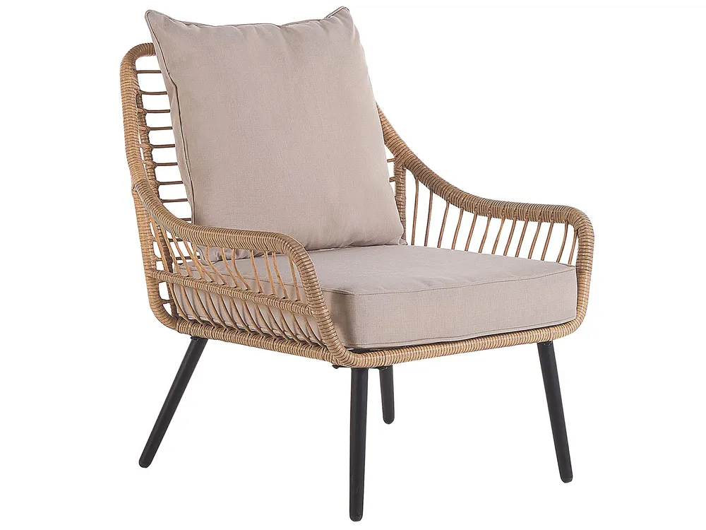 Bistro Set with Cushions LAURETO PE Rattan Natural_812200