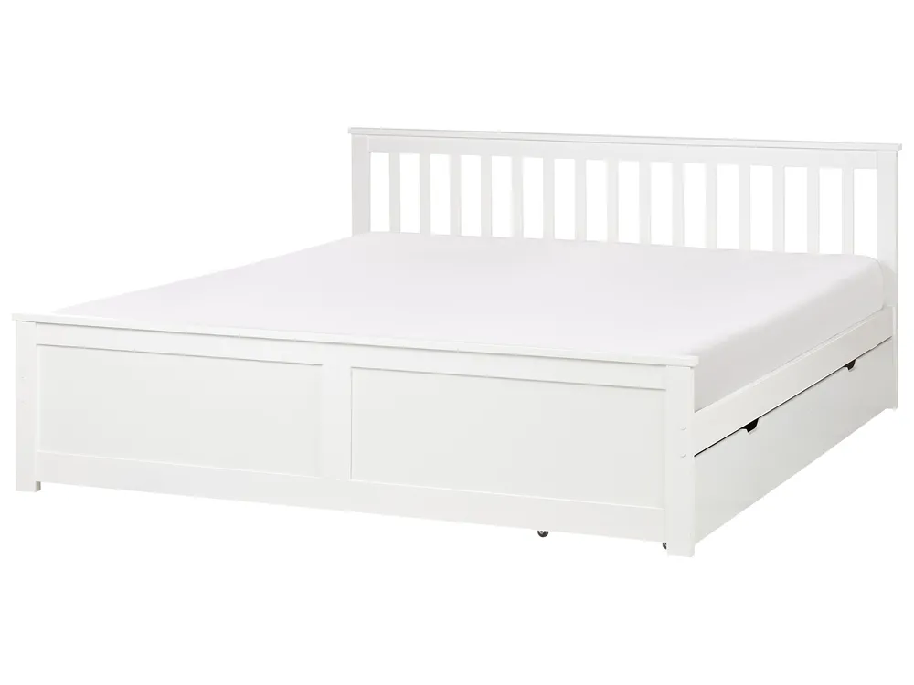 Bed with 2 Drawers OLENDON Pine Wood White 180 x 200 cm (EU Super King)_954901