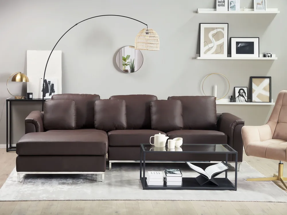 Corner Sofa 4 Seater OSLO Leather Brown Right Hand