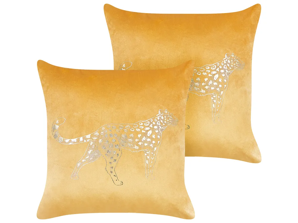 Set med 2 prydnadskuddar MARULA 45 x 45 cm Sammet Senapsgul Djurtryck