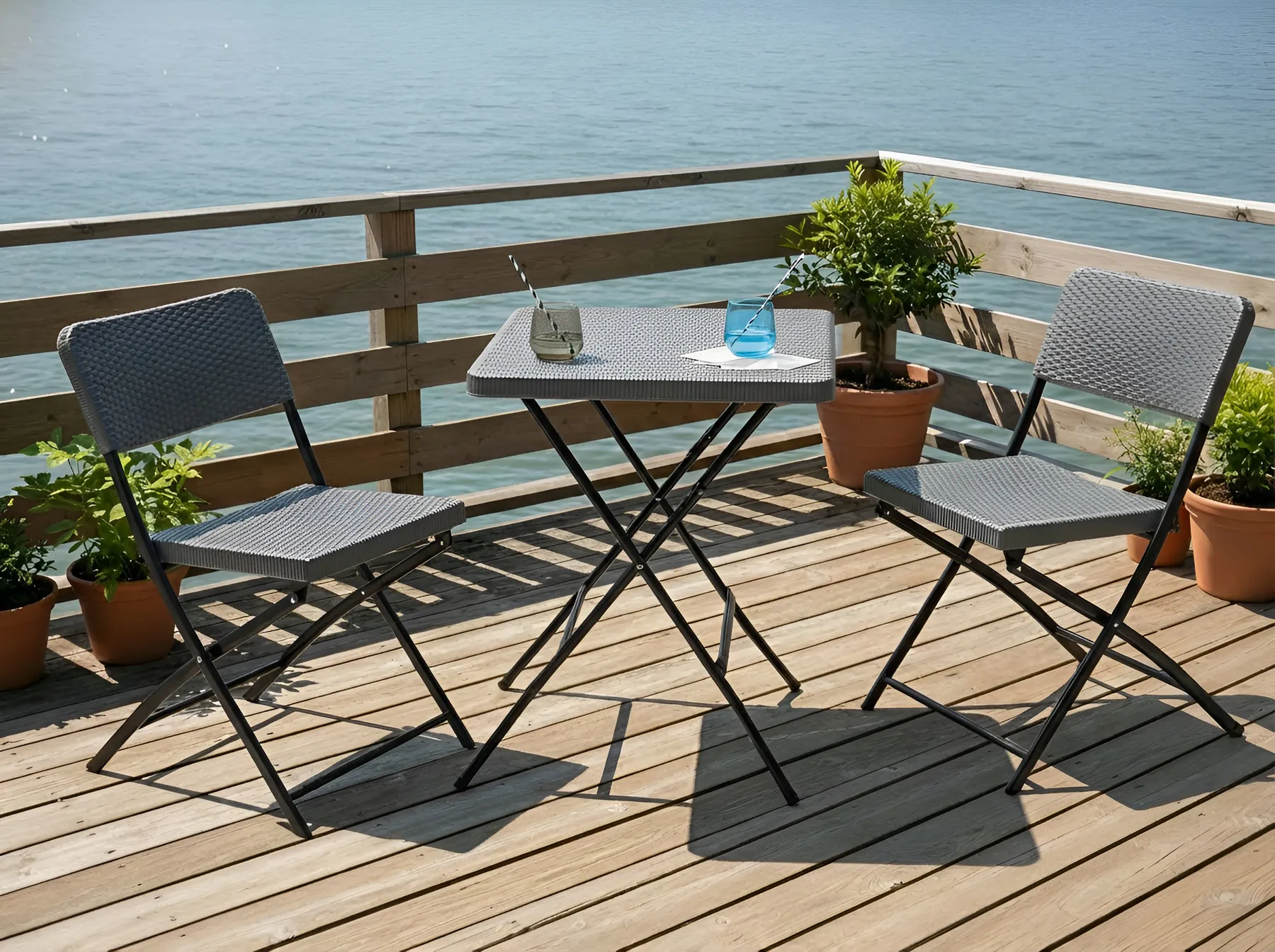 Bistro Set Folding TRAPPETO Grey_1033310