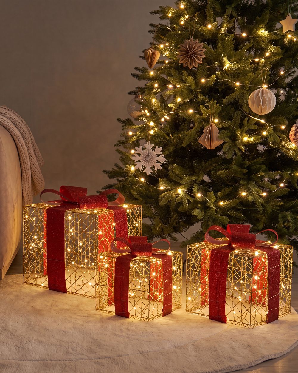 Set of 3 Christmas Decorations LED LYSEREN 20/25/30 cm Christmas Gifts Gold
