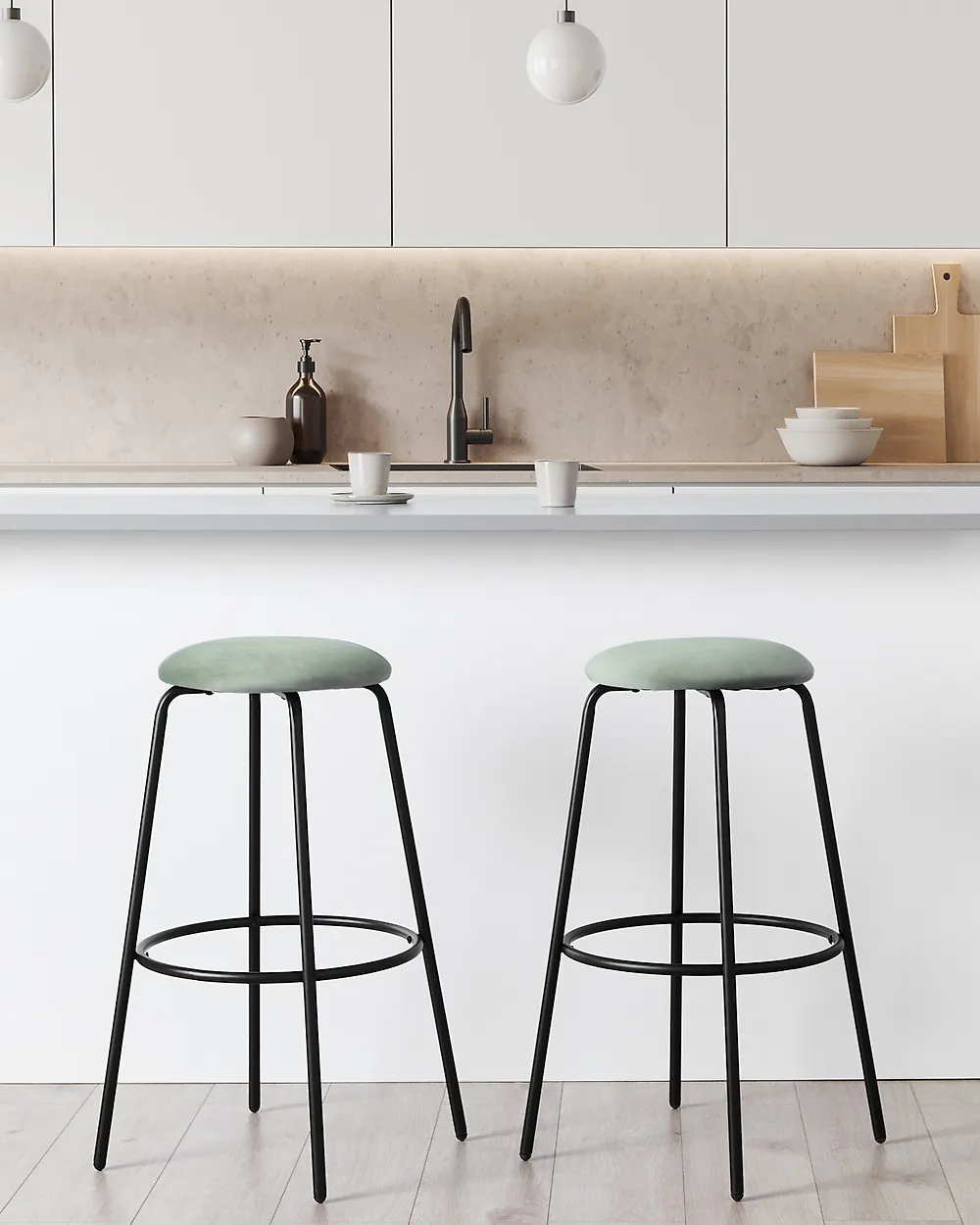 Set of 2 Bar Stools MORTON Velvet Mint Green_1175510