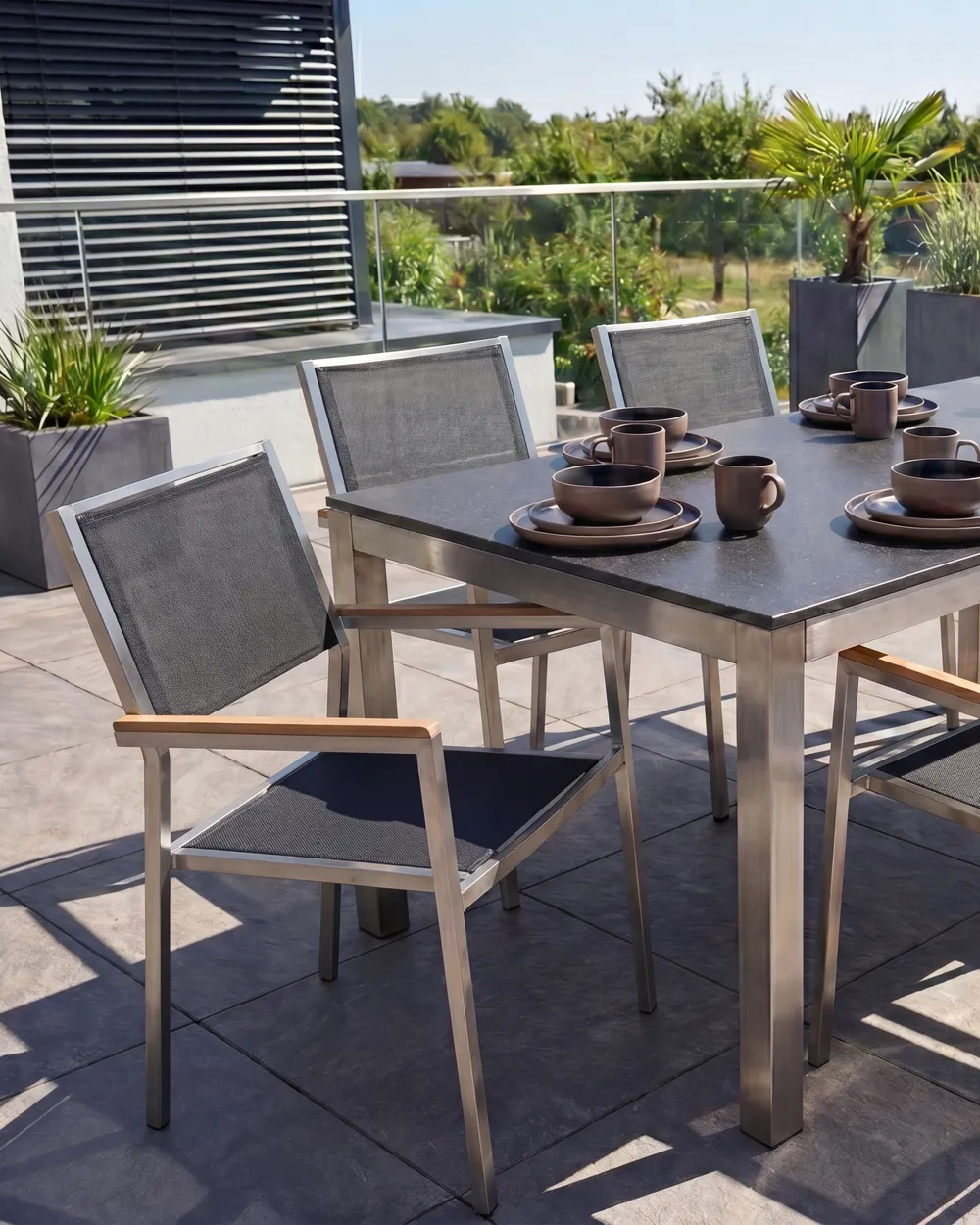 Set of 4 Garden Chairs GROSSETO Stainless Steel Black