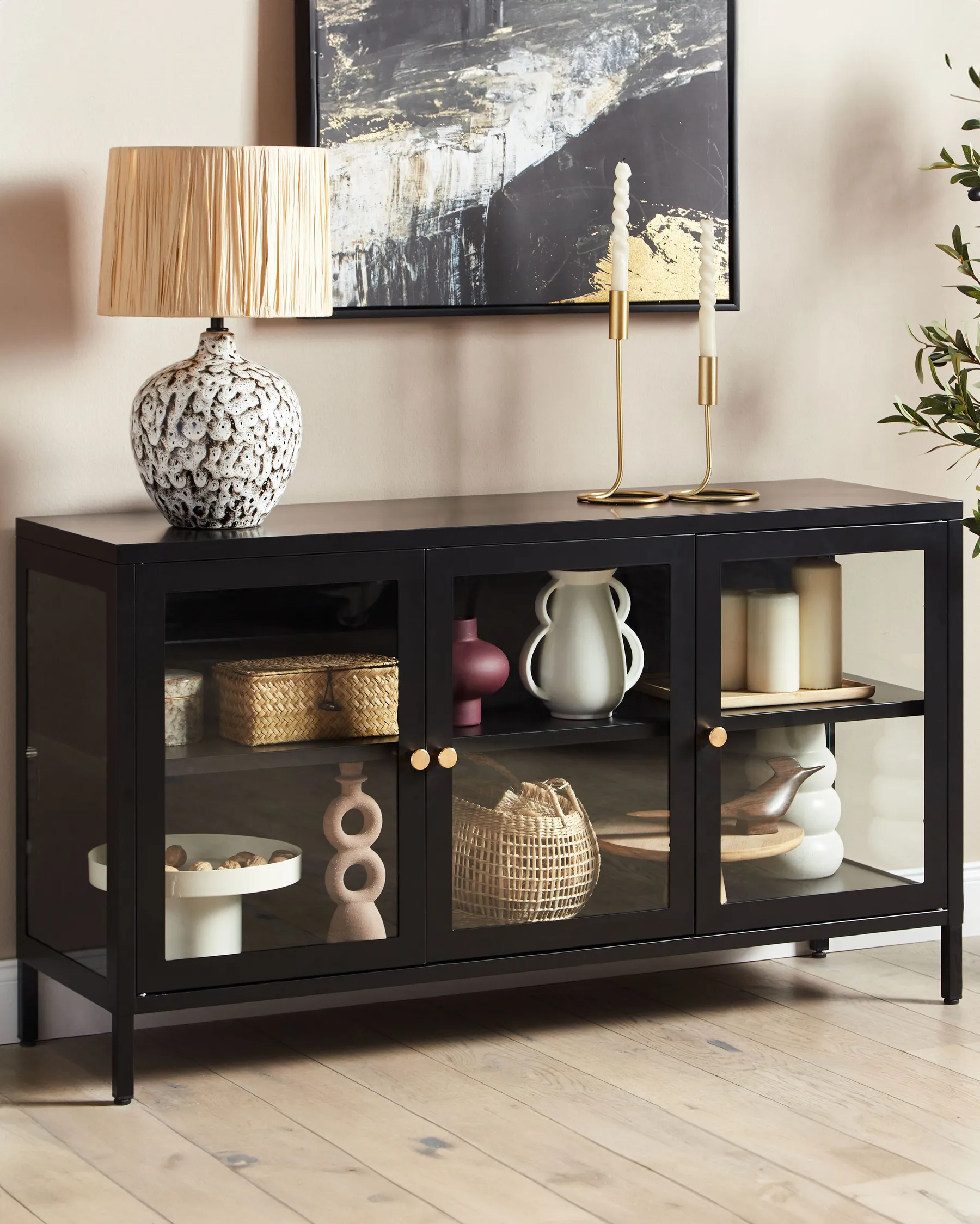Glass Display Sideboard NEWPORT 115 cm Metal Black_900489