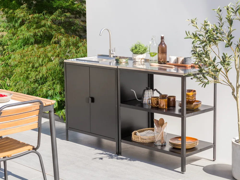 2 Piece Outdoor Kitchen Set with Sink VILAMA Black Metal