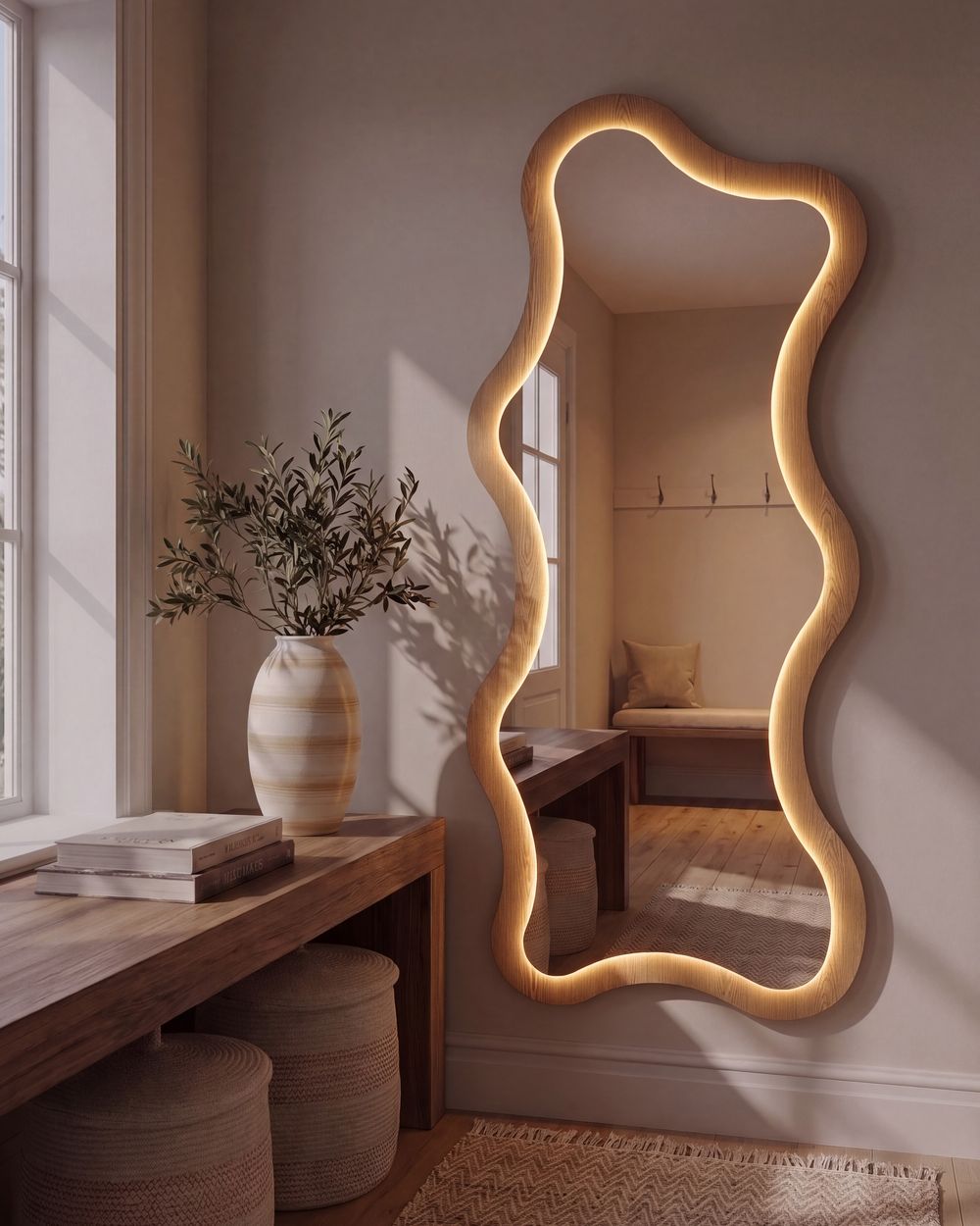 Wall Mirror COMBRE 61 cm 170 cm Light Brown LED