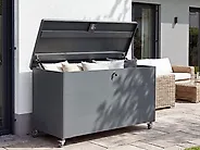 Oppbevaringsboks KYMI 136 cm 55 cm Metall med hjul Mørkegrå_1173664