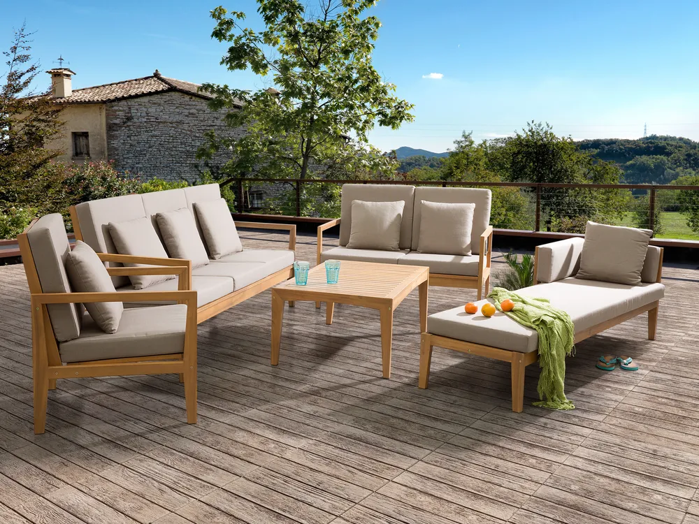 Garden Lounge Set with Table 7 Seater PATAJA Certified Acacia Wood Light Brown