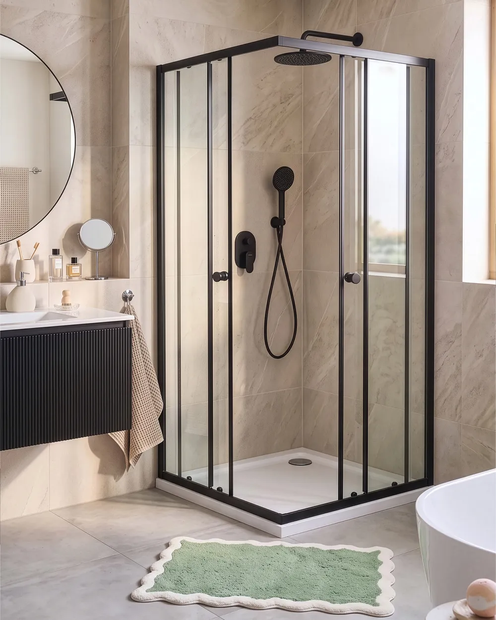 Shower Enclosure HUAPI 900 x 900 x 1900 mm Black