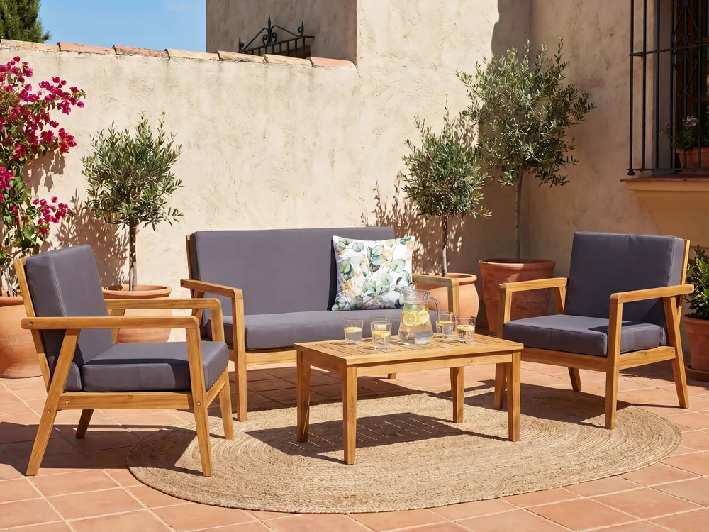 Garden Lounge Set with Table 4 Seater PALLANO Acacia Wood Dark Grey