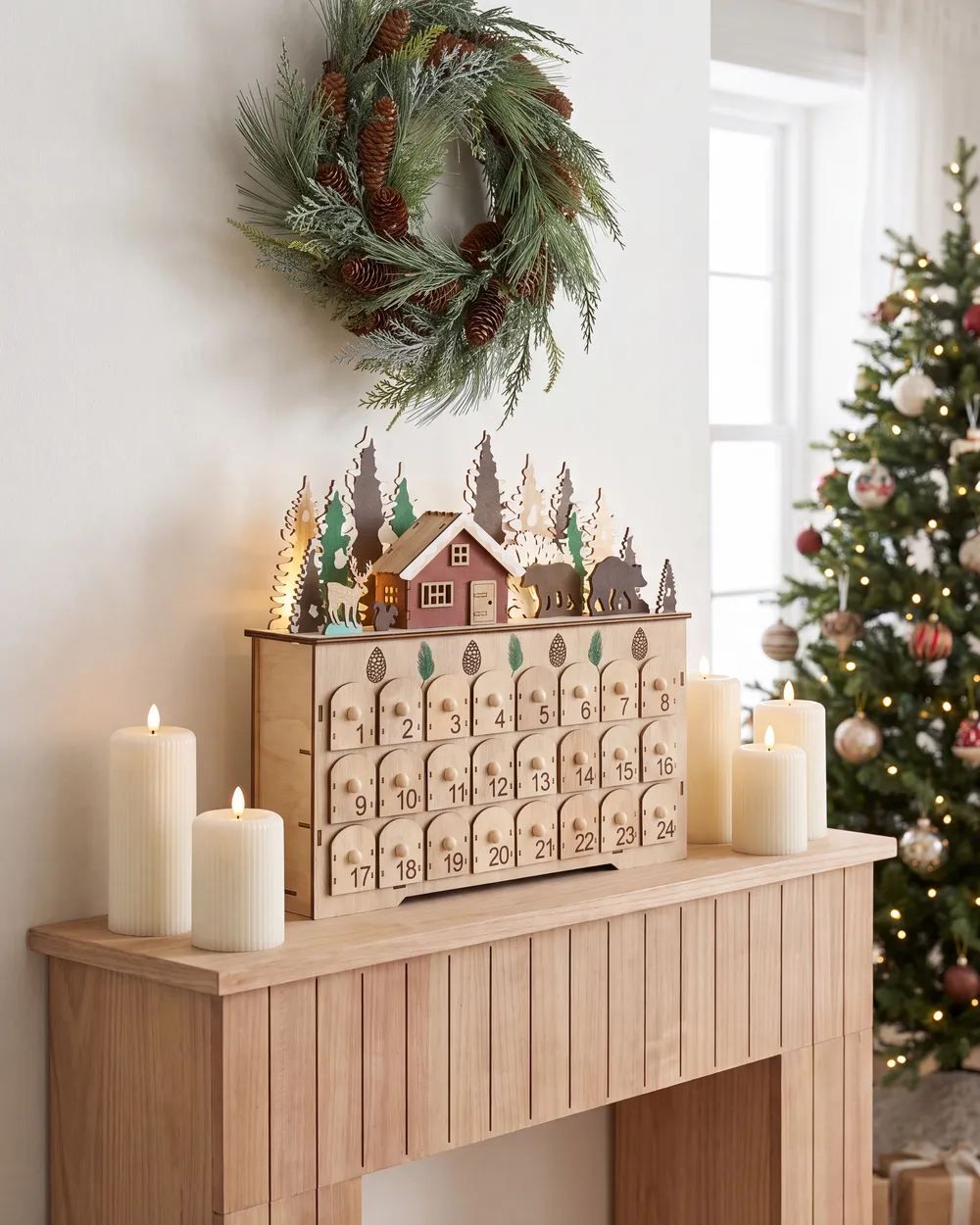 Julpynt LED HELIN 33 cm Adventskalender Ljusbrun_1145889