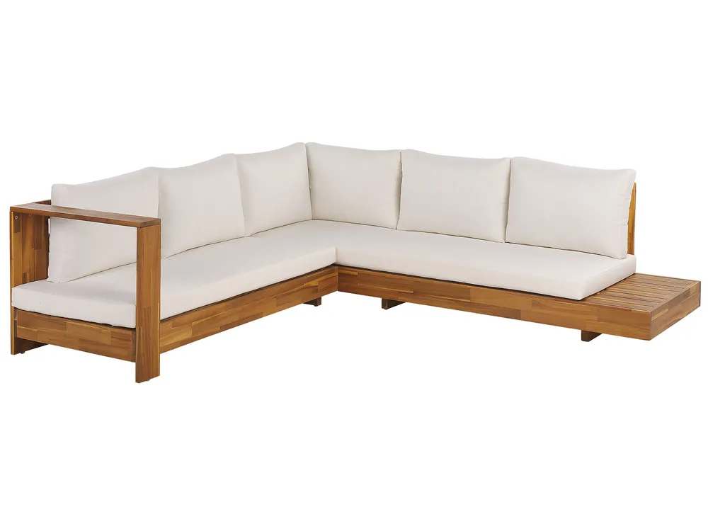 Garden Corner Sofa 5 Seater MARETTIMO Certified Acacia Wood Off-White Right Hand