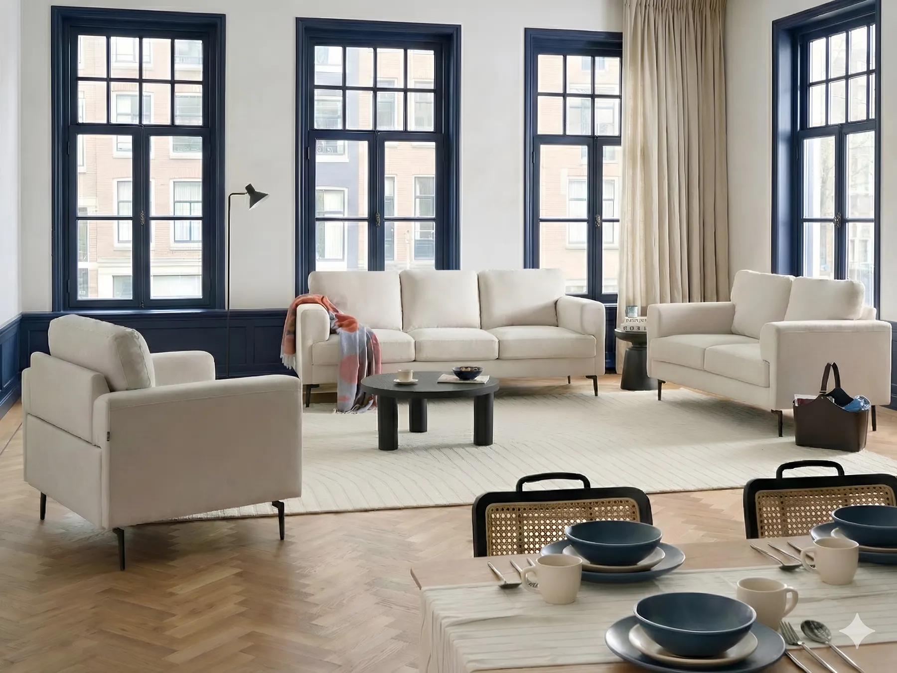 Living Room Set 6 Seater LOUSTO Fabric Light Beige_1043950