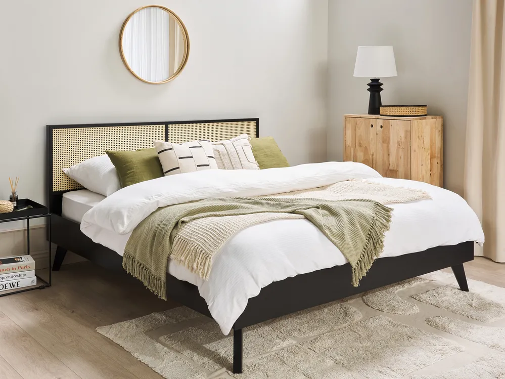 Bed Rattan MONPAZIER 180 x 200 cm (EU Super King) Black