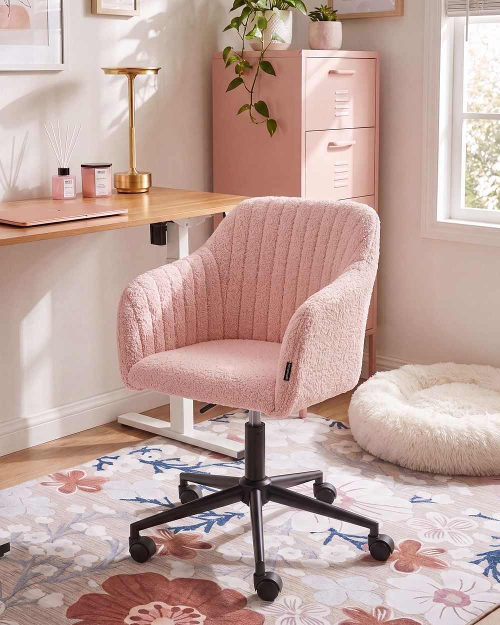 Desk Chair VENICE Boucle Pastel Pink