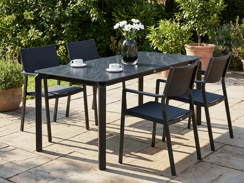 Garden Dining Table FELETTO 180 cm 90 cm Stone Black Marble
