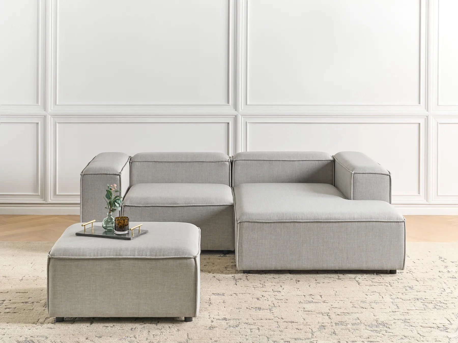 Modular Corner Sofa 2 Seater ARDAL with Ottoman Fabric Light Grey Left Hand_949536