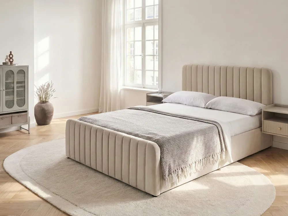 Ottoman Bed LUNAN Velvet Beige 140 x 200 cm (EU Double)