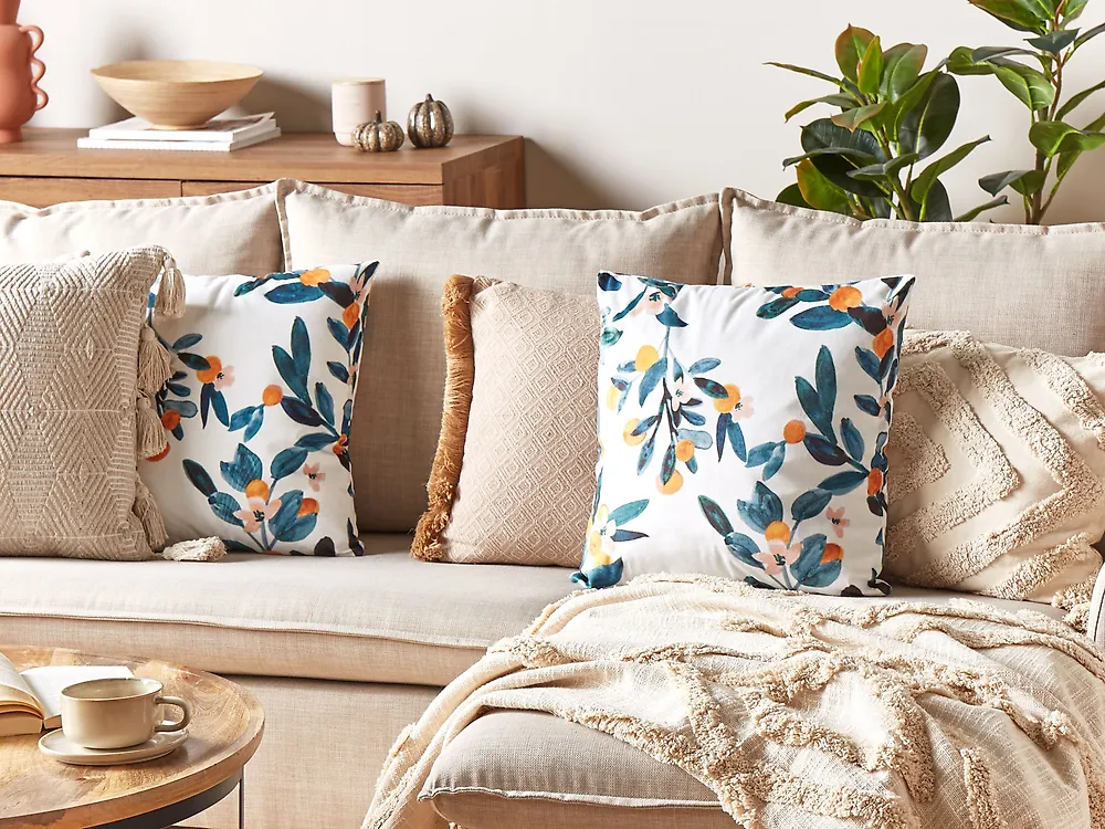 Set of 2 Decorative Cushions KNAUTIA 45 x 45 cm Velvet Multicolour Plant Pattern_1179919