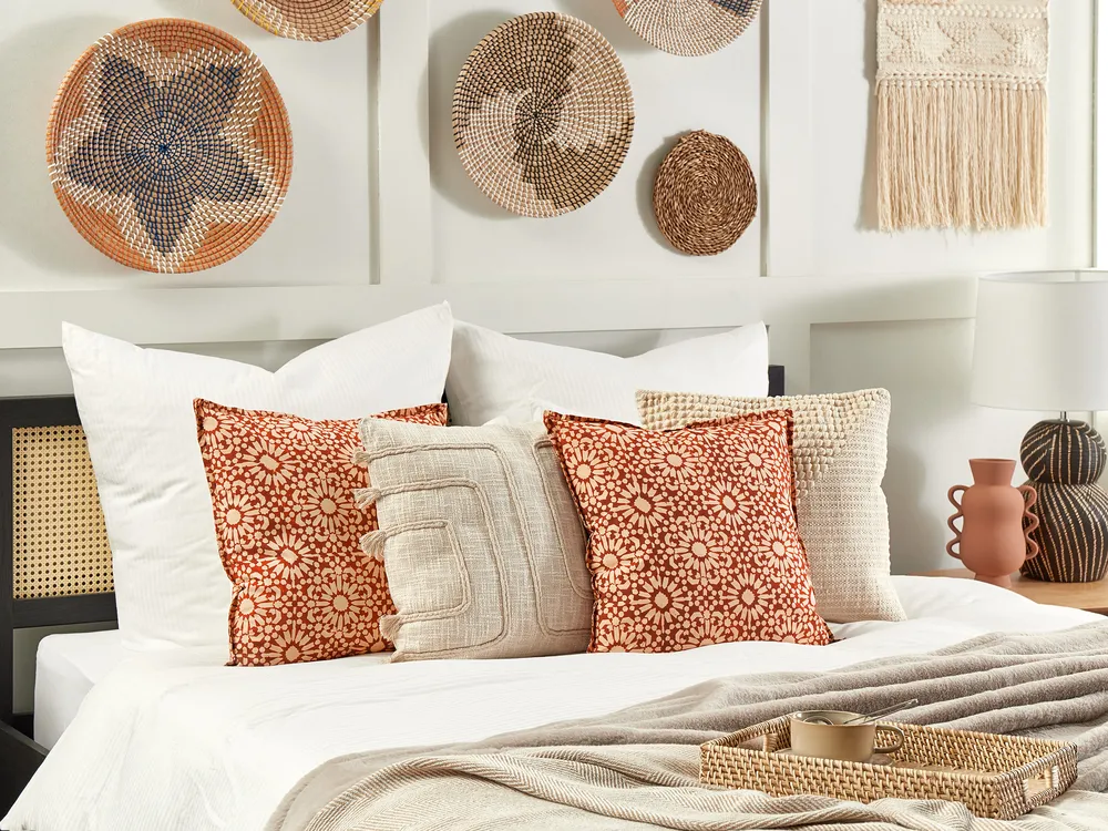 Throw Cushion CEIBA 45 x 45 cm Cotton Red Geometric Pattern