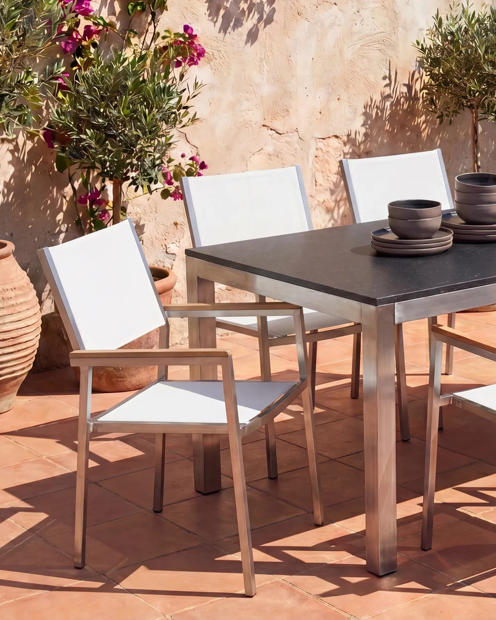 Set of 4 Garden Chairs GROSSETO Stainless Steel White_818412