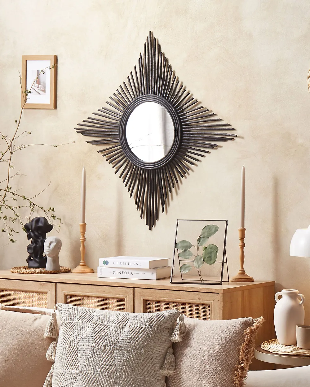 Wall Mirror MAJENE 60 cm 60 cm Rattan Black_1177429