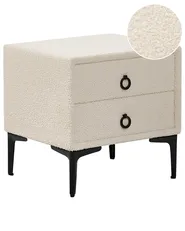 Sängbord med 2 förvaringslådor SEZANNE Bouclé Off-White_939343