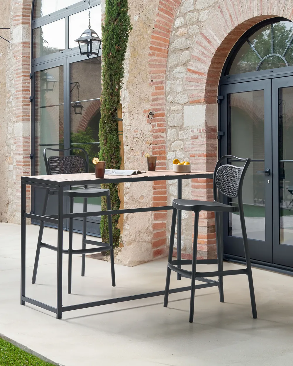 Set of 2 Garden Bar Chairs CELLENO Black