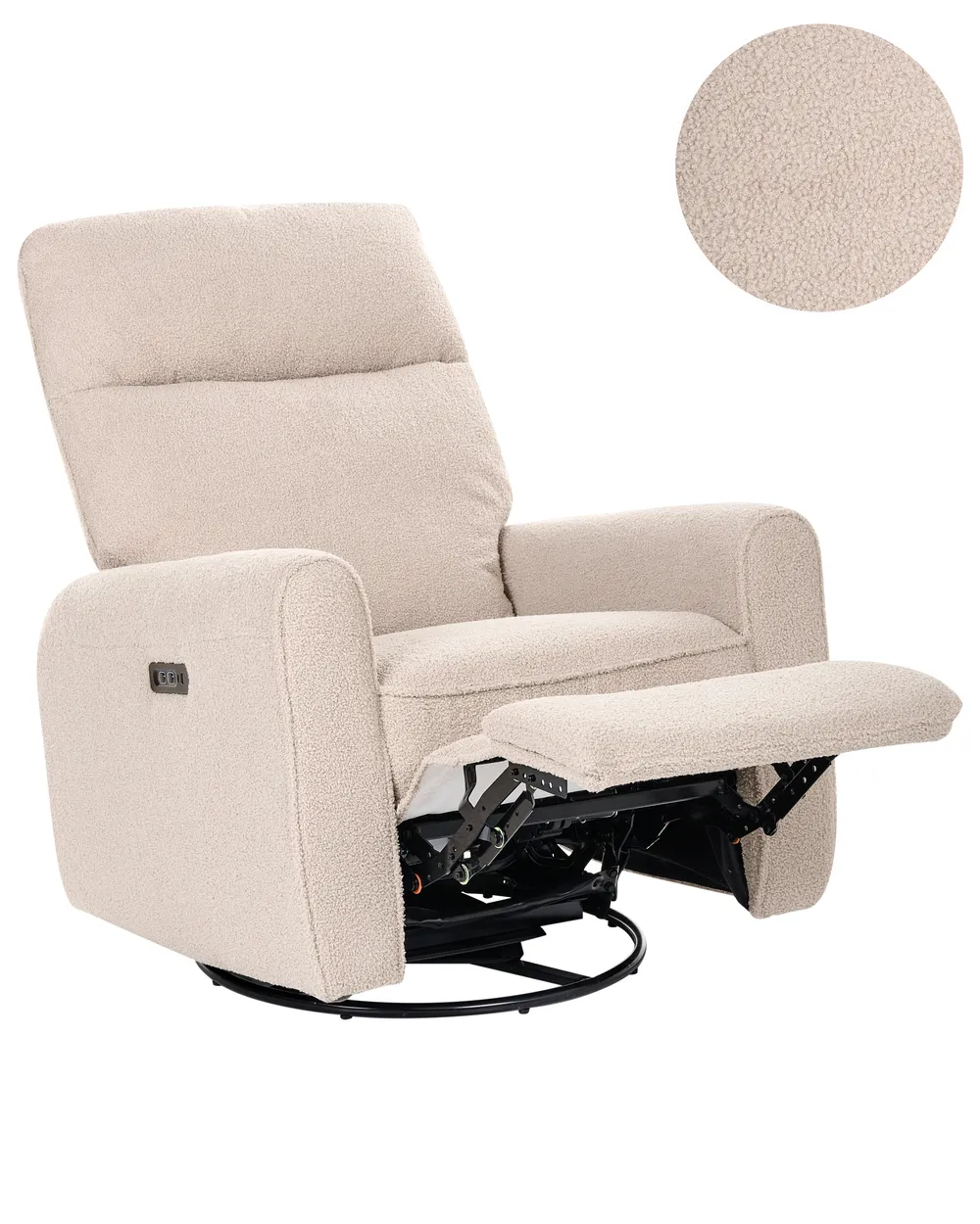 Rocking Electric Recliner Chair FOBOS Swivel Boucle Light Beige
