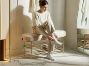 2 Tier Shoe Bench VERGENNES Velvet Beige_1021987