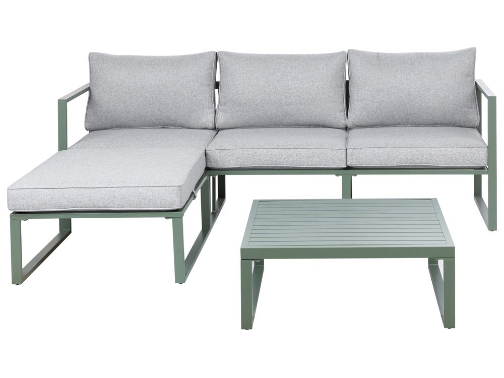 Garden Corner Sofa with Table 3 Seater OLANG Metal Green