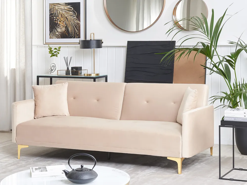 Sofa Bed 3 Seater LUCAN Velvet Beige_810434