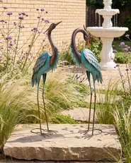 Set of 2 Garden Figurines MALOLOS Heron Blue_1083048