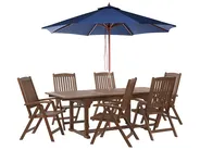 Garden Dining Set 6 Seater AMANTEA with Parasol Acacia Wood Blue_880683