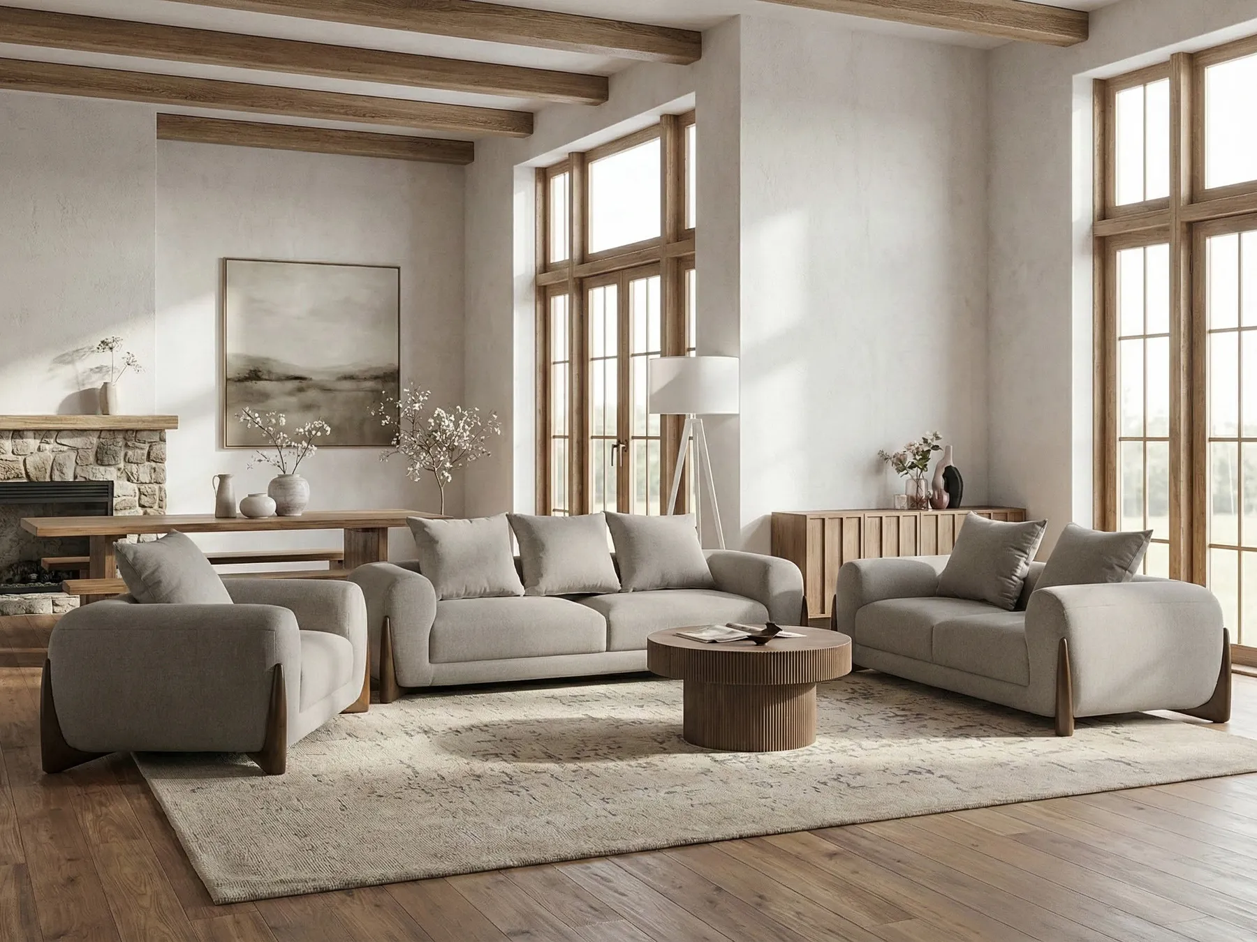 Living Room Set 6 Seater VINLIDEN Taupe_1048657