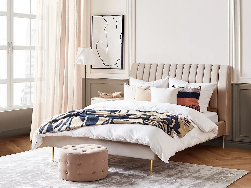 Bed Velvet MARVILLE 160 x 200 cm (EU King Size) Beige_1172852