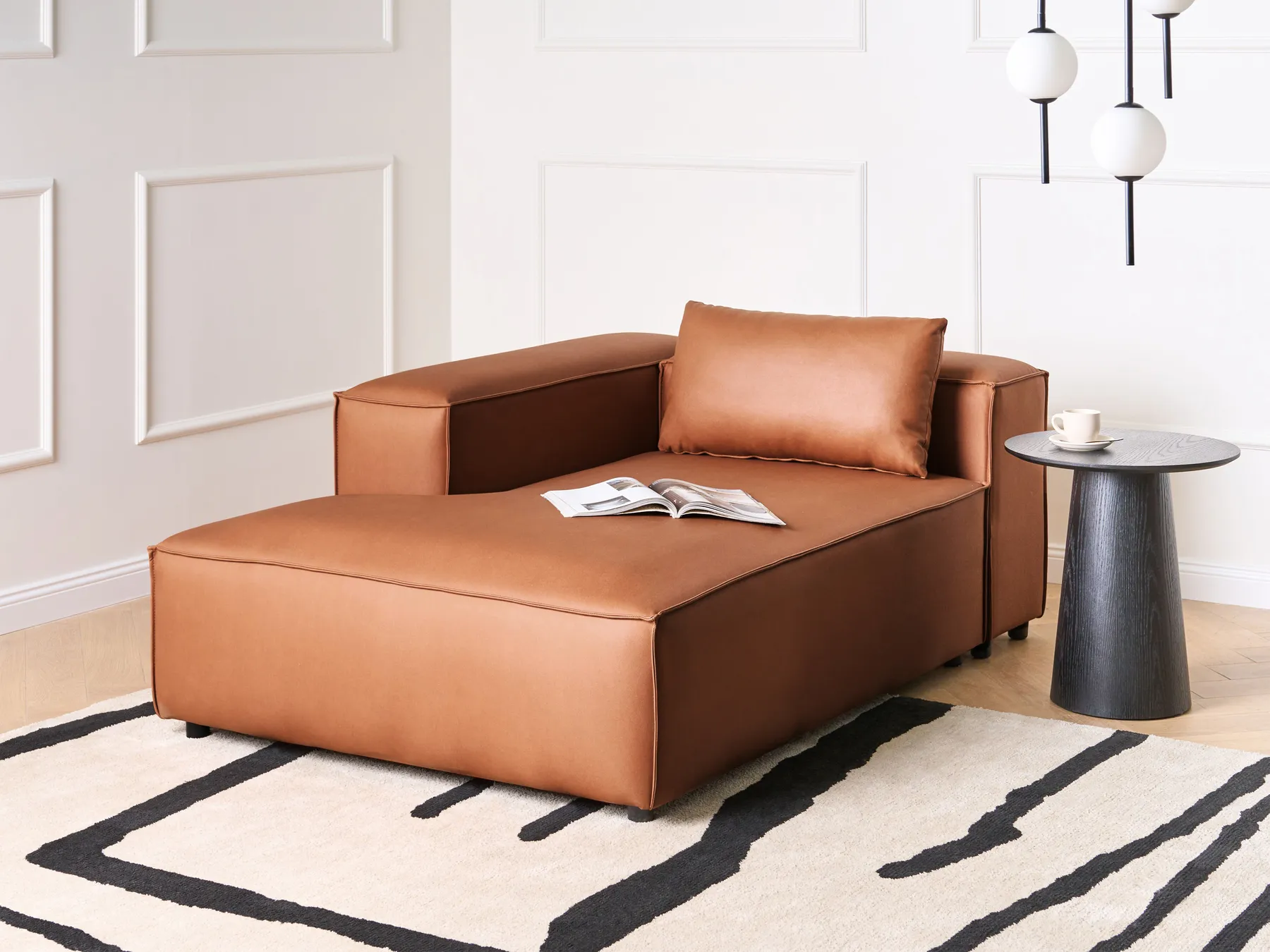 Right-Hand Chaise Longue BRANDE Fabric Golden Brown_1001654