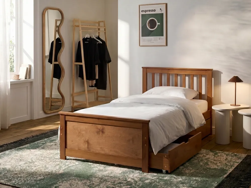 Bed with 2 Drawers OLENDON Pine Wood Brown 90 x 200 cm (EU Single)
