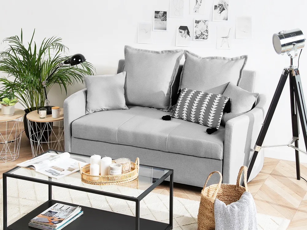 Sofa Bed 2 Seater HOVIN Fabric Light Grey