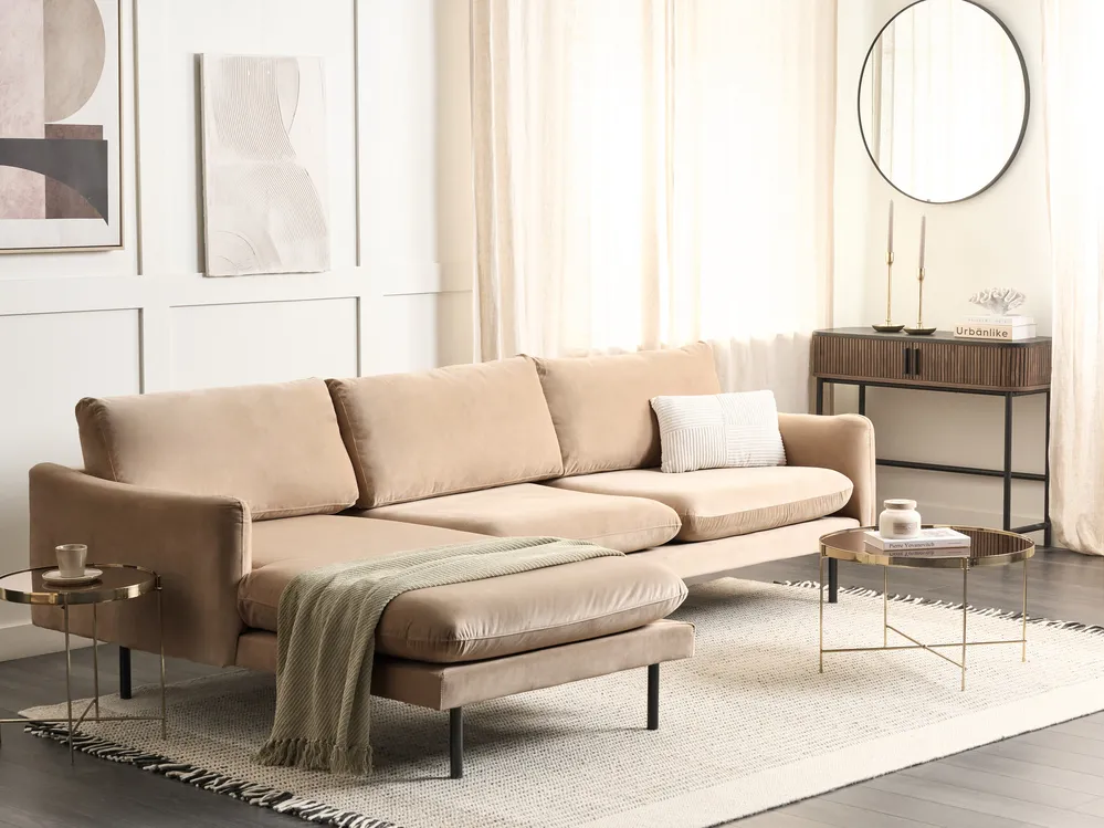 Corner Sofa 4 Seater VINTERBRO Velvet Beige Right Hand