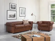 Soffa 3-sits CHESTERFIELD Konstläder Guldbrun_539558